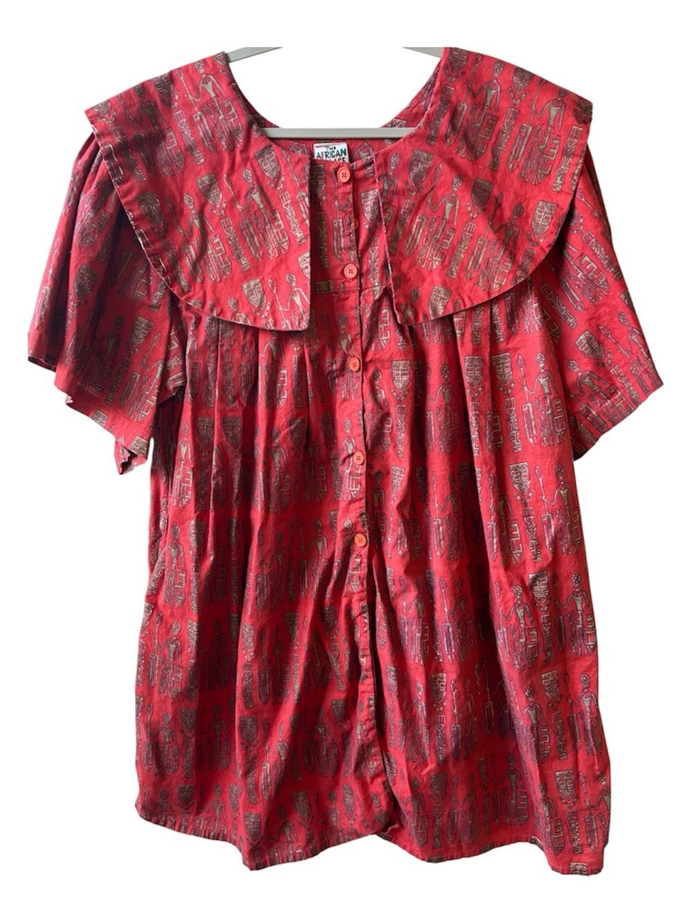 One Size Fits Most The African Village Red Tribal Button-Front Women’s Top